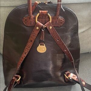 Brahmin Black and Rich Brown Backpack with Gold Accents